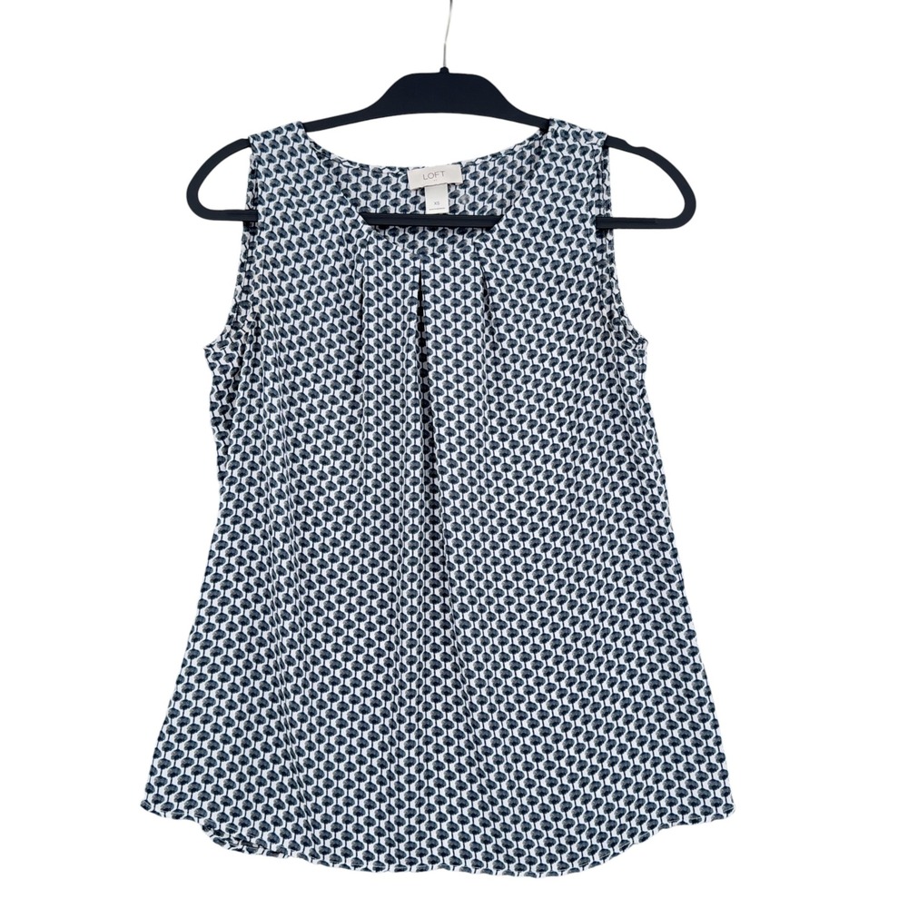LOFT Sleeveless Blouse Women XS Blue White Geometric Print Top